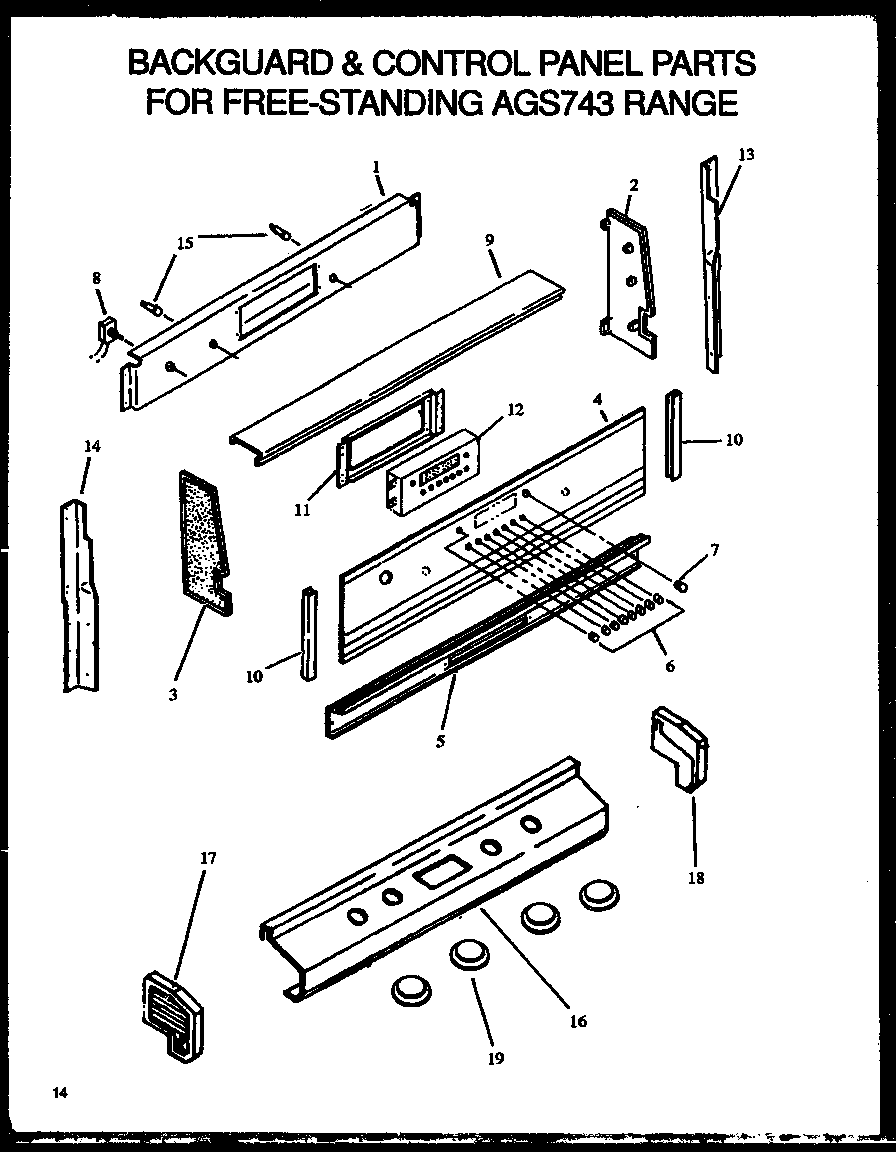 BACKGUARD & CONTROL PANEL PARTS FOR FREE-STANDING AGS743 RAN (AGS743W/P1155903W) (AGS743W/P1155903S) (AGS743L/P1155904S)