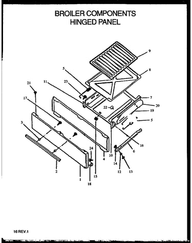Broiler components hinged panel