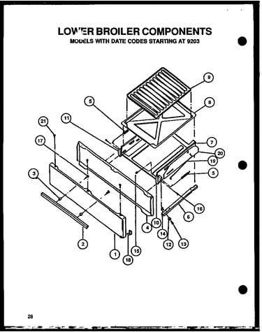 Lower broiler components (models with date codes prior to 92 (cbp24aa) (cbp26aa) (cbp26cby) (cbk28fgy) (cbp29aa)