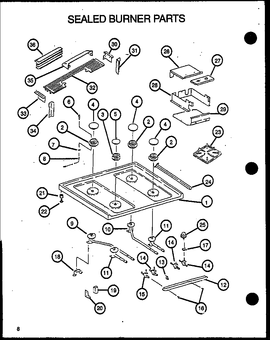 Sealed burner parts