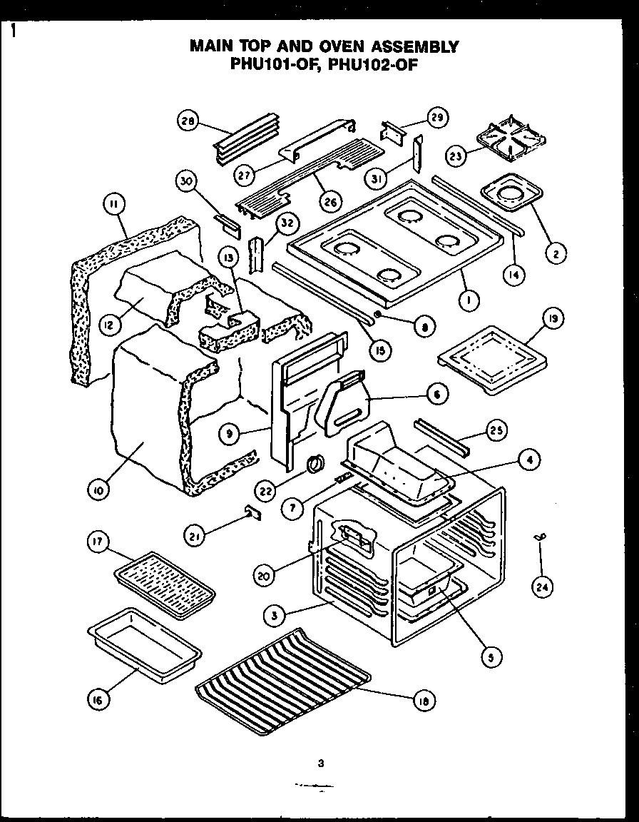 Main top and oven assembly