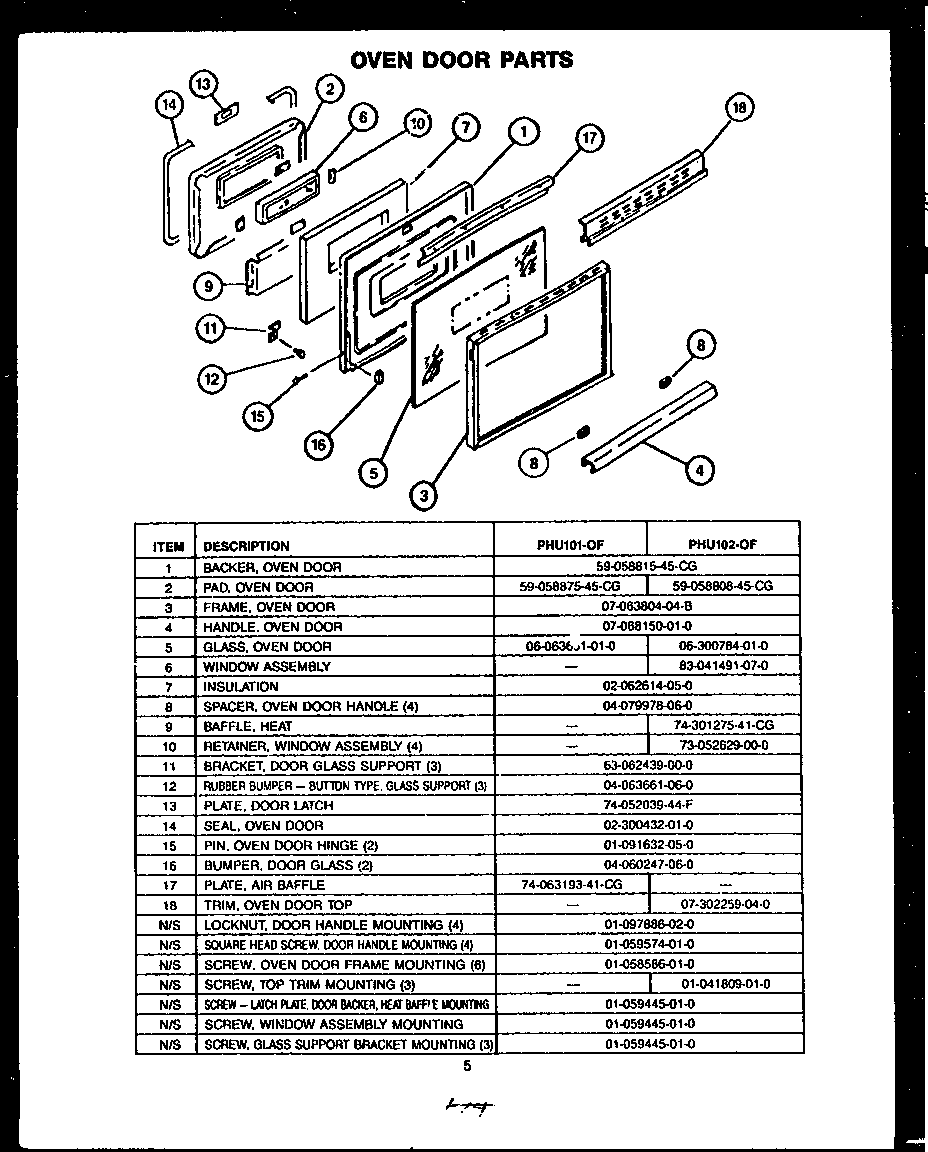 OVEN DOOR PARTS