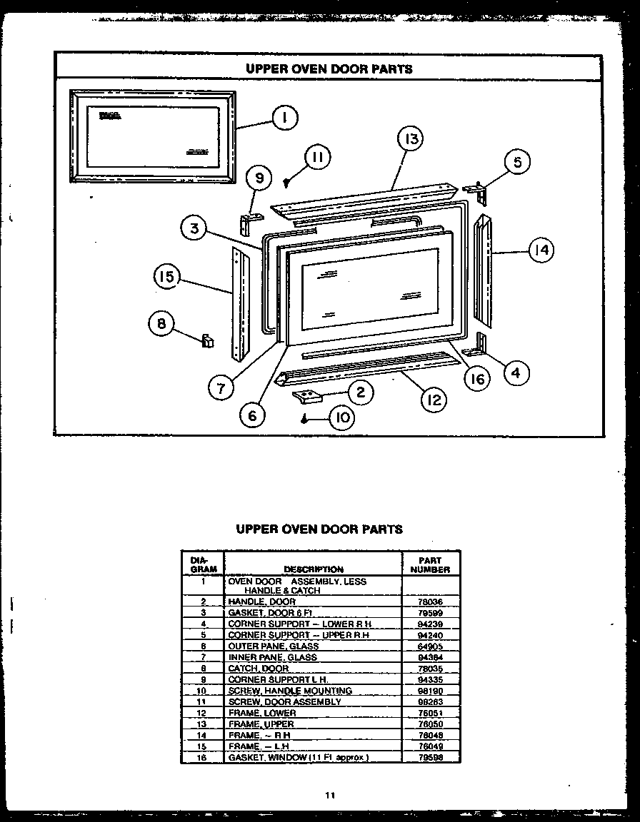 UPPER OVEN DOOR PARTS