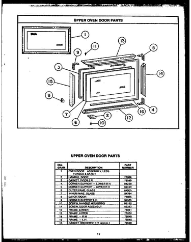 Upper oven door parts