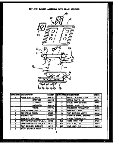 Top & burner assembly with spark ignition