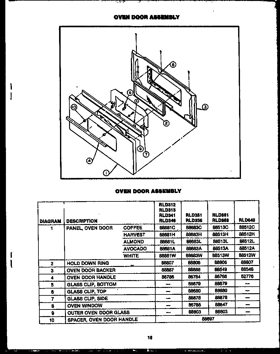 OVEN DOOR ASSEMBLY (RLD640) (RLD661) (RLD666)