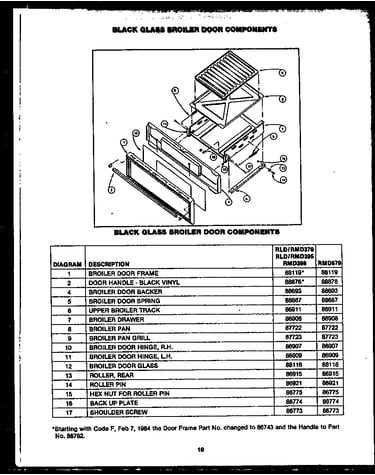 Black glass broiler door components (rld379) (rmd379) (rmd679)