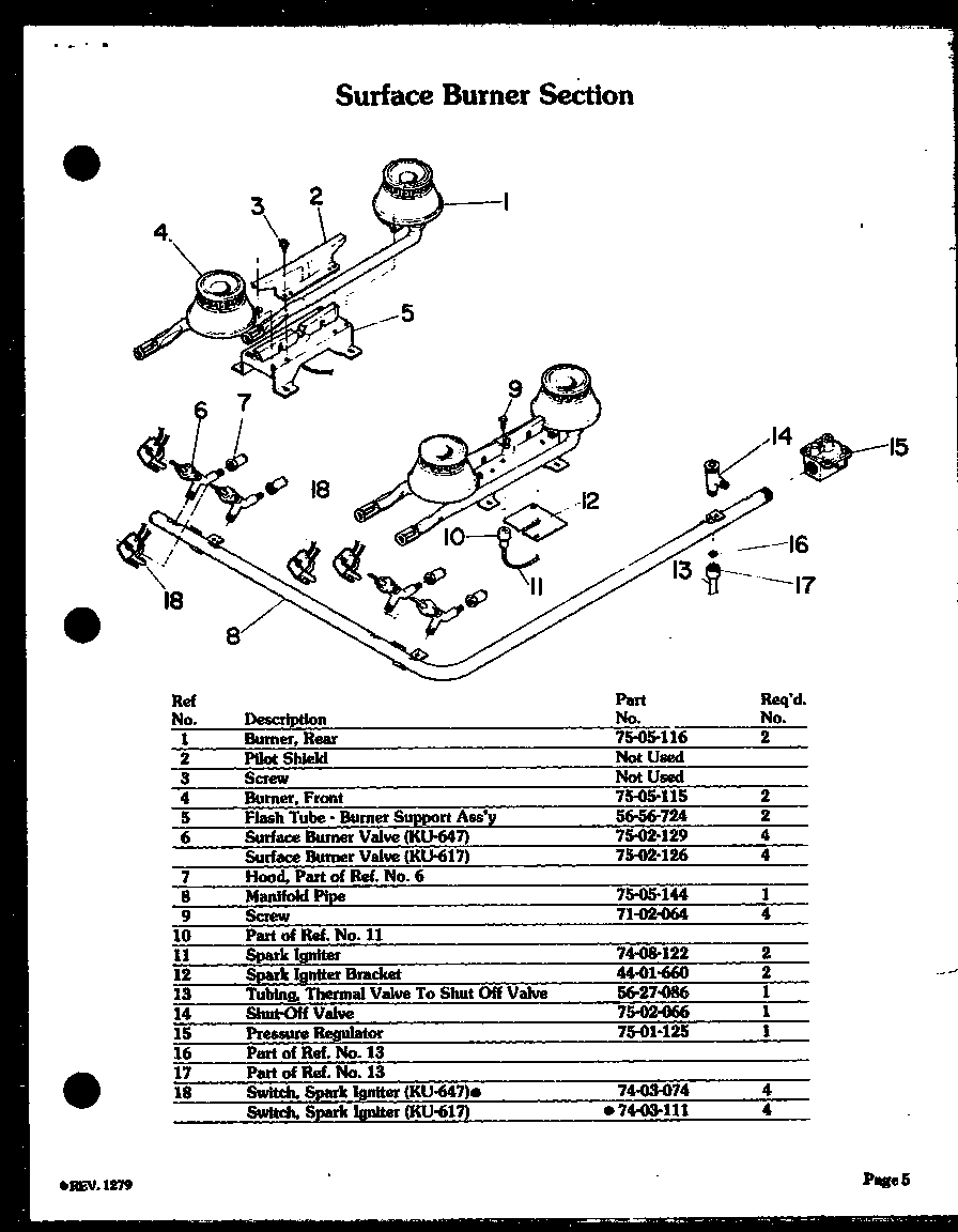 Surface burner section