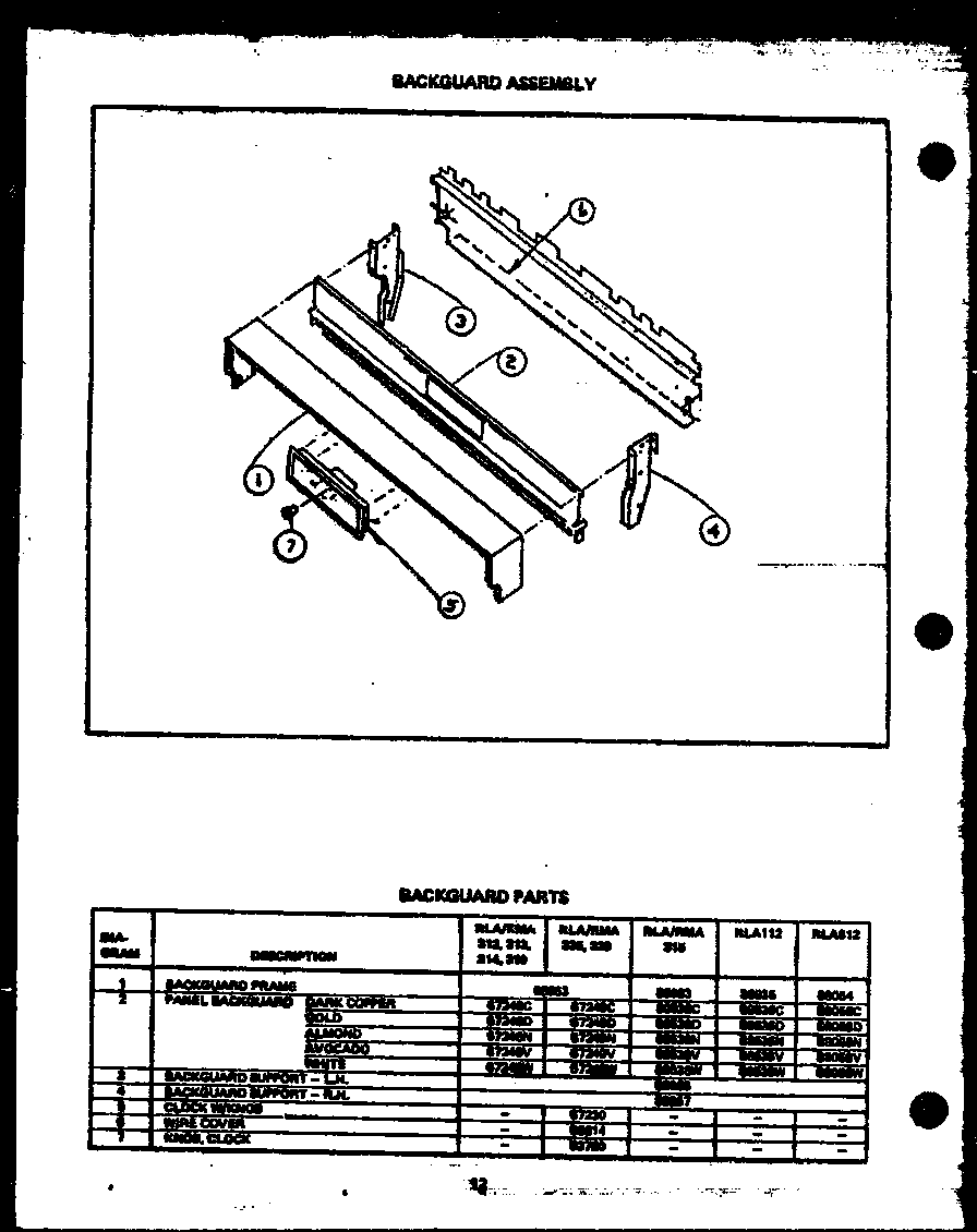 BACKGUARD ASSEMBLY (RLA312) (RMA312) (RLA313) (RMA313) (RLA314) (RMA314) (RLA315) (RMA315) (RLA335) (RMA335) (RLA319) (RMA319) (RLA339) (RMA339) (RLA112) (RLA612)