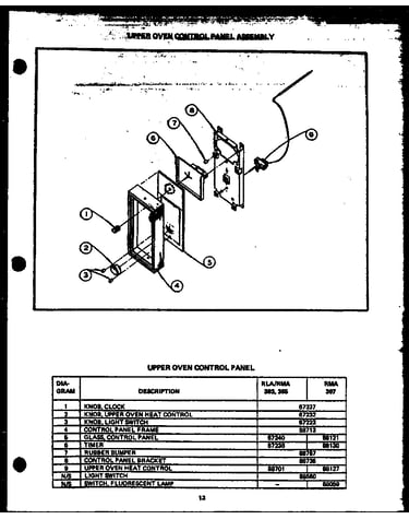 Upper oven control panel assembly (rla393) (rma393) (rla395) (rma395) (rma397)