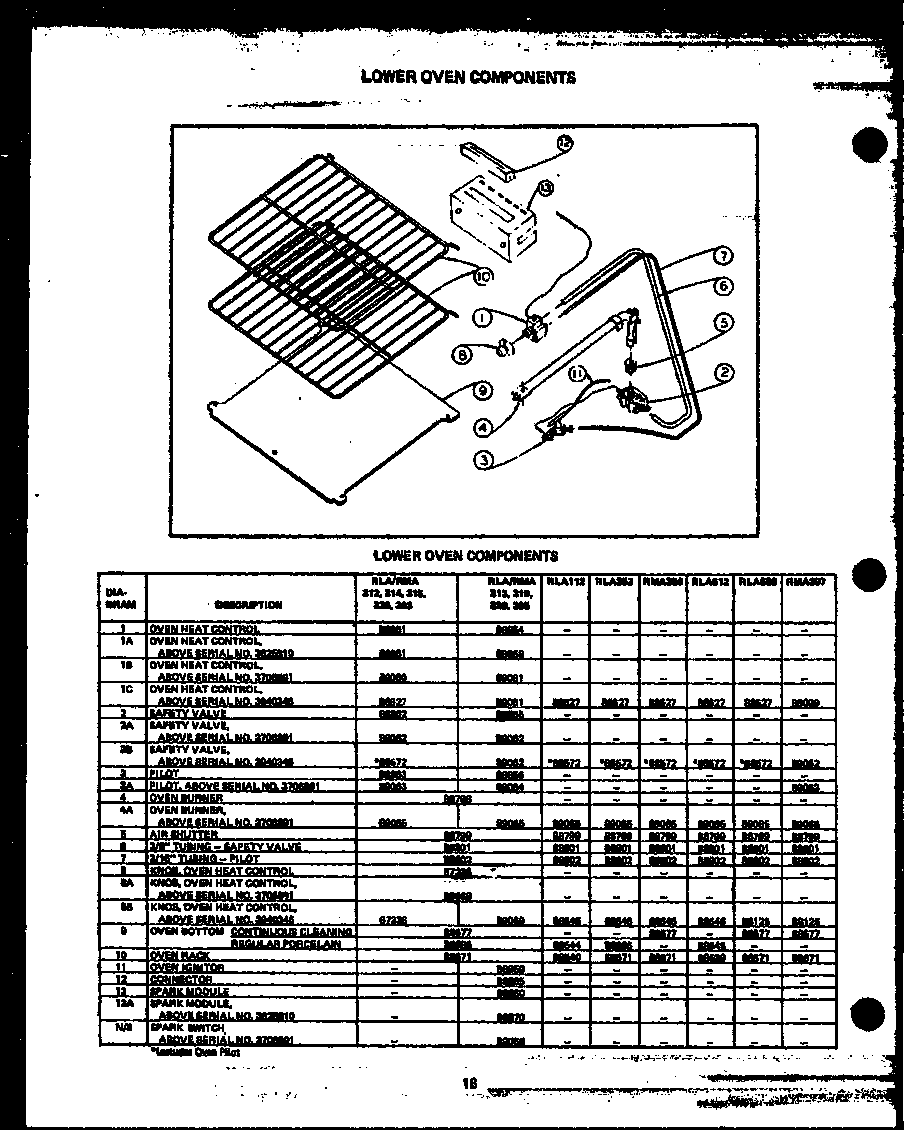 LOWER OVEN COMPONENTS (RLA312) (RMA312) (RLA313) (RMA313) (RLA314) (RMA314) (RLA315) (RMA315) (RLA335) (RMA335) (RLA319) (RMA319) (RLA339) (RMA339) (RLA393) (RMA393) (RLA395) (RMA395) (RLA112) (RMA366) (RLA612) (RMA397)