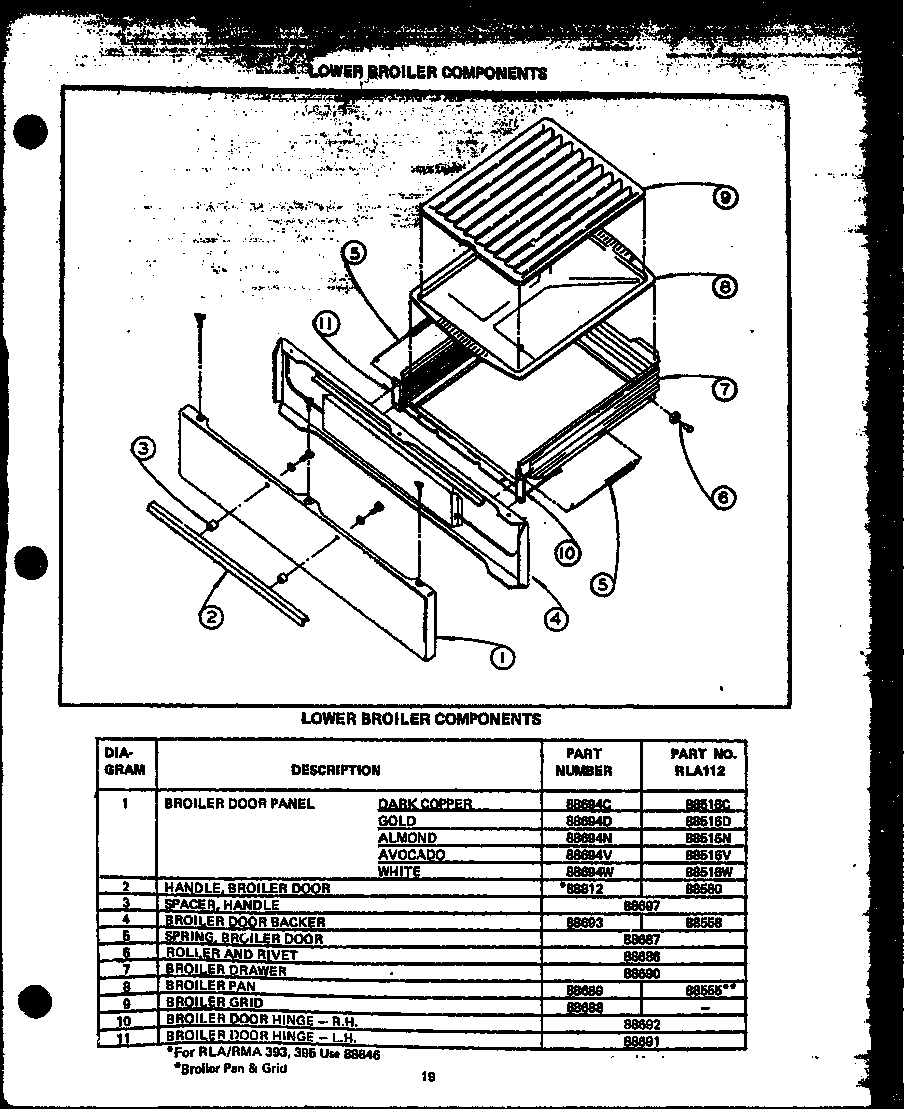 LOWER BROILER COMPONENTS (RLA312) (RMA312) (RLA313) (RMA313) (RLA314) (RMA314) (RLA315) (RMA315) (RLA335) (RMA335) (RLA319) (RMA319) (RLA339) (RMA339) (RLA393) (RMA393) (RLA112) (RMA353) (RMA366) (RLA612) (RMA668) (RMA397)