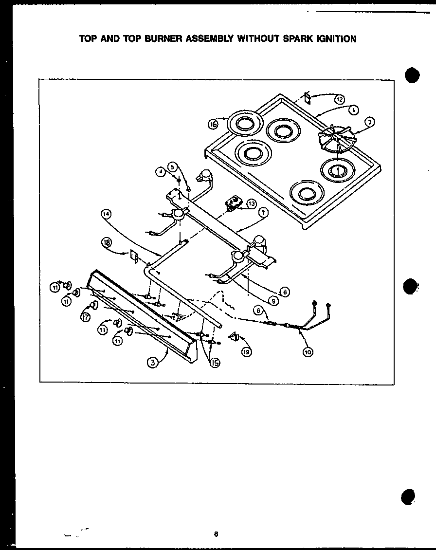 TOP AND TOP BURNER ASSEMBLY WITHOUT SPARK IGNITION (GAL39AA) (SAL39AA) (GAP39AA) (SAP39AA) (GAL39DA) (SAL39DA) (GAP39DA) (SAP39DA)