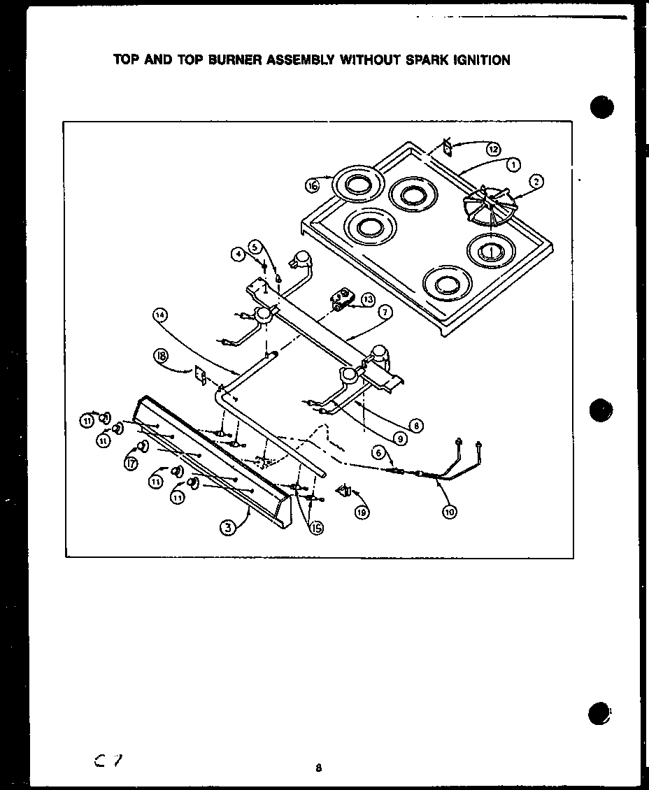 TOP AND TOP BURNER ASSEMBLY WITHOUT SPARK IGNITION (GBL39AA) (SBL39AA) (GBP39AA) (SBP39AA) (GBL39FA) (SBL39FA) (GBP39FA) (SBP39FA)