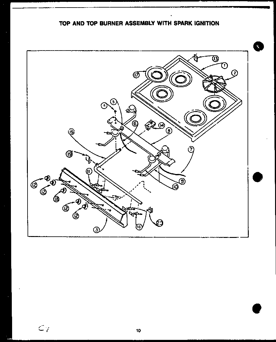 TOP AND TOP BURNER ASSEMBLY WITH SPARK IGNITION (GAK39AA) (SAK39AA) (GAK39DA) (SAK39DA) (GBK39AA) (SBK39AA) (GBK39FA) (SBK39FA)