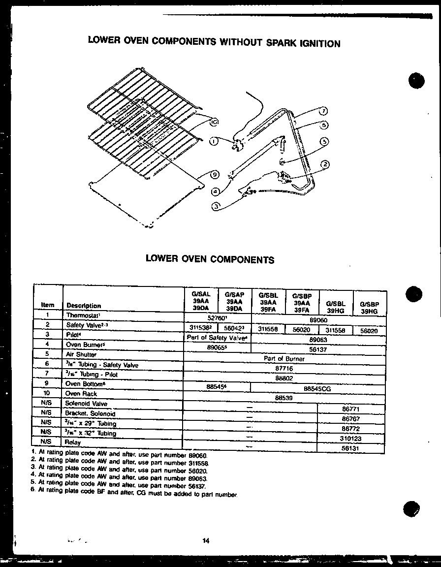 LOWER OVEN COMPONENTS WITHOUT SPARK IGNITION (GAL39AA) (SAL39AA) (GAP39AA) (SAP39AA) (GAL39DA) (SAL39DA) (GAP39DA) (SAP39DA) (GBL39AA) (SBL39AA) (GBP39AA) (SBP39AA) (GBL39FA) (SBL39FA) (GBP39FA) (SBP39FA)