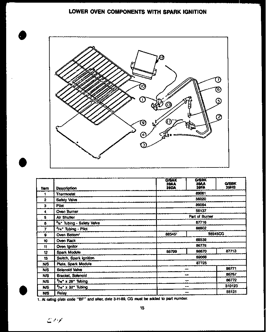 LOWER OVEN COMPONENTS WITH SPARK IGNITION (GAK39AA) (SAK39AA) (GAK39DA) (SAK39DA) (GBK39AA) (SBK39AA) (GBK39FA) (SBK39FA)