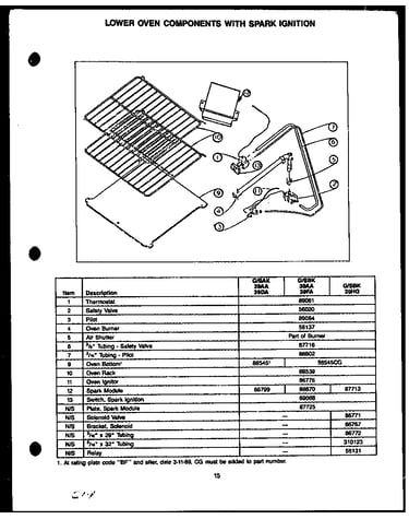 Lower oven components with spark ignition (gak39aa) (sak39aa) (gak39da) (sak39da) (gbk39aa) (sbk39aa) (gbk39fa) (sbk39fa)