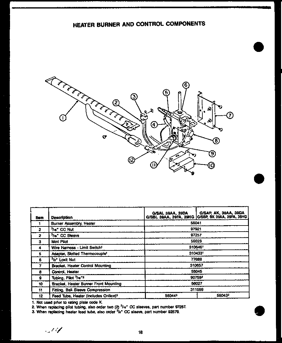 HEATER BURNER AND CONTROL COMPONENTS (GAL39AA) (SAL39AA) (GAP39AA) (SAP39AA) (GAK39AA) (SAK39AA) (GAL39DA) (SAL39DA) (GAP39DA) (SAP39DA) (GAK39DA) (SAK39DA) (GBL39AA) (SBL39AA) (GBP39AA) (SBP39AA) (GBK39AA) (SBK39AA) (GBL39FA) (SBL39FA) (GBP39FA) (SBP39FA