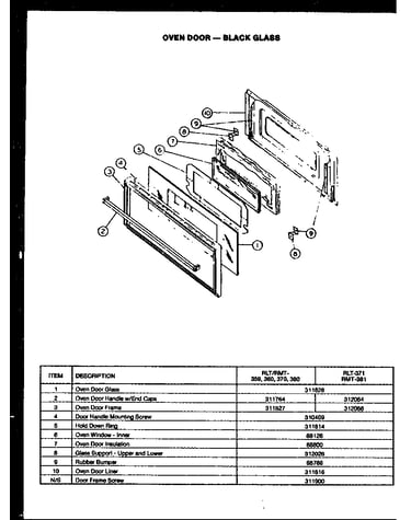 Oven door-black glass (rmt-359) (rlt-360) (rmt-360) (rlt-380) (rmt-380) (rlt-370) (rmt-370) (rlt-371) (rmt-381)