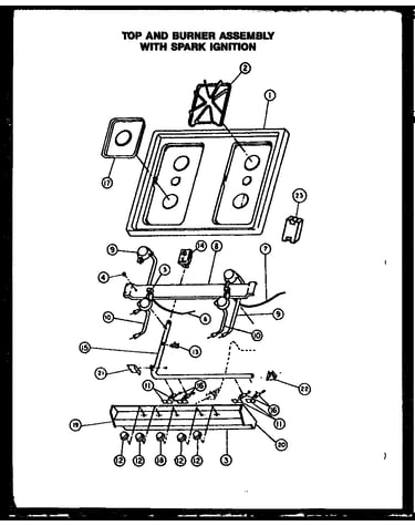 Top and burner assembly with spark ignition (rls313-of) (rls345-of) (rls357-of) (rms357-of) (rms361-of) (rls358-of) (rls359-of) (rms359-of)
