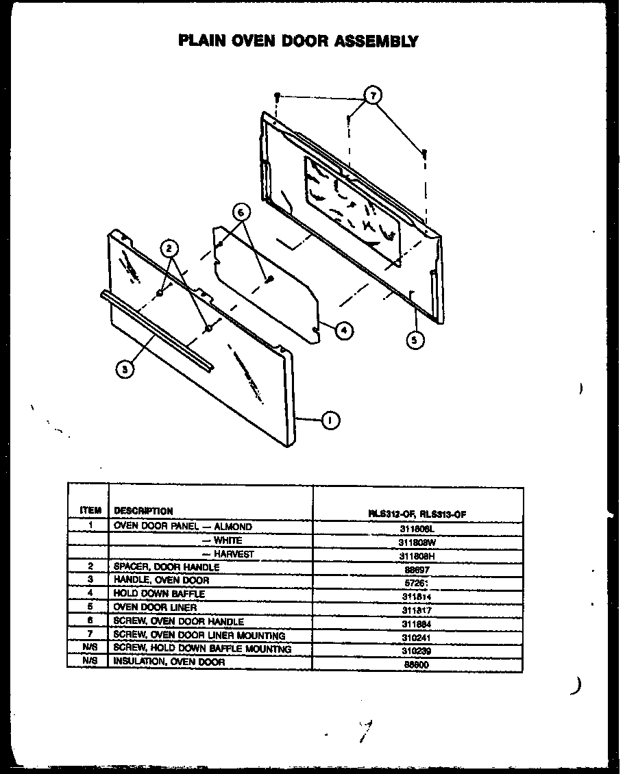 Plain oven door assembly (rls312-of) (rls313-of)