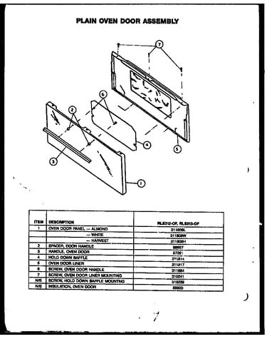 Plain oven door assembly (rls312-of) (rls313-of)