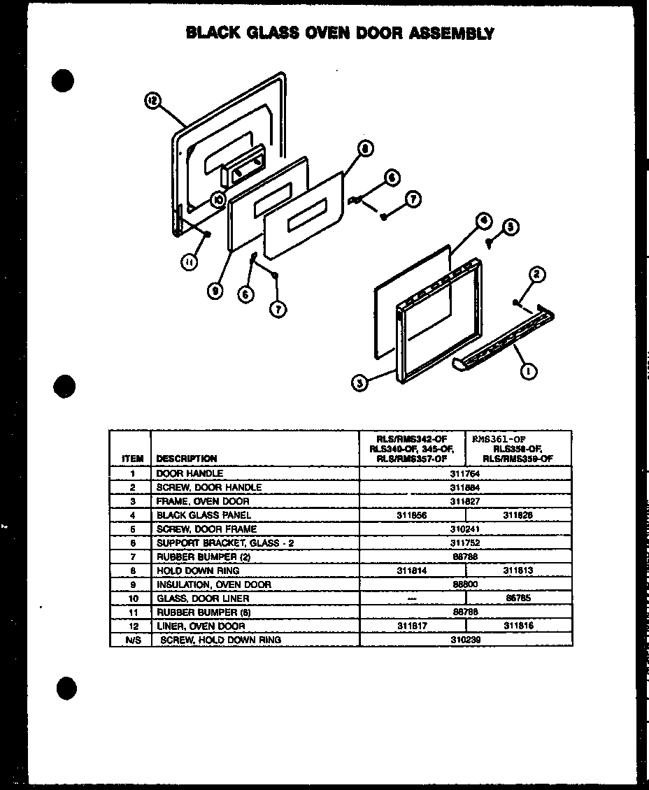 BLACK GLASS OVEN DOOR ASSEMBLY (RLS342-OF) (RMS342-OF) (RLS340-OF) (RLS345-OF) (RLS357-OF) (RMS357-OF) (RMS361-OF) (RLS358-OF) (RLS359-OF) (RMS359-OF)