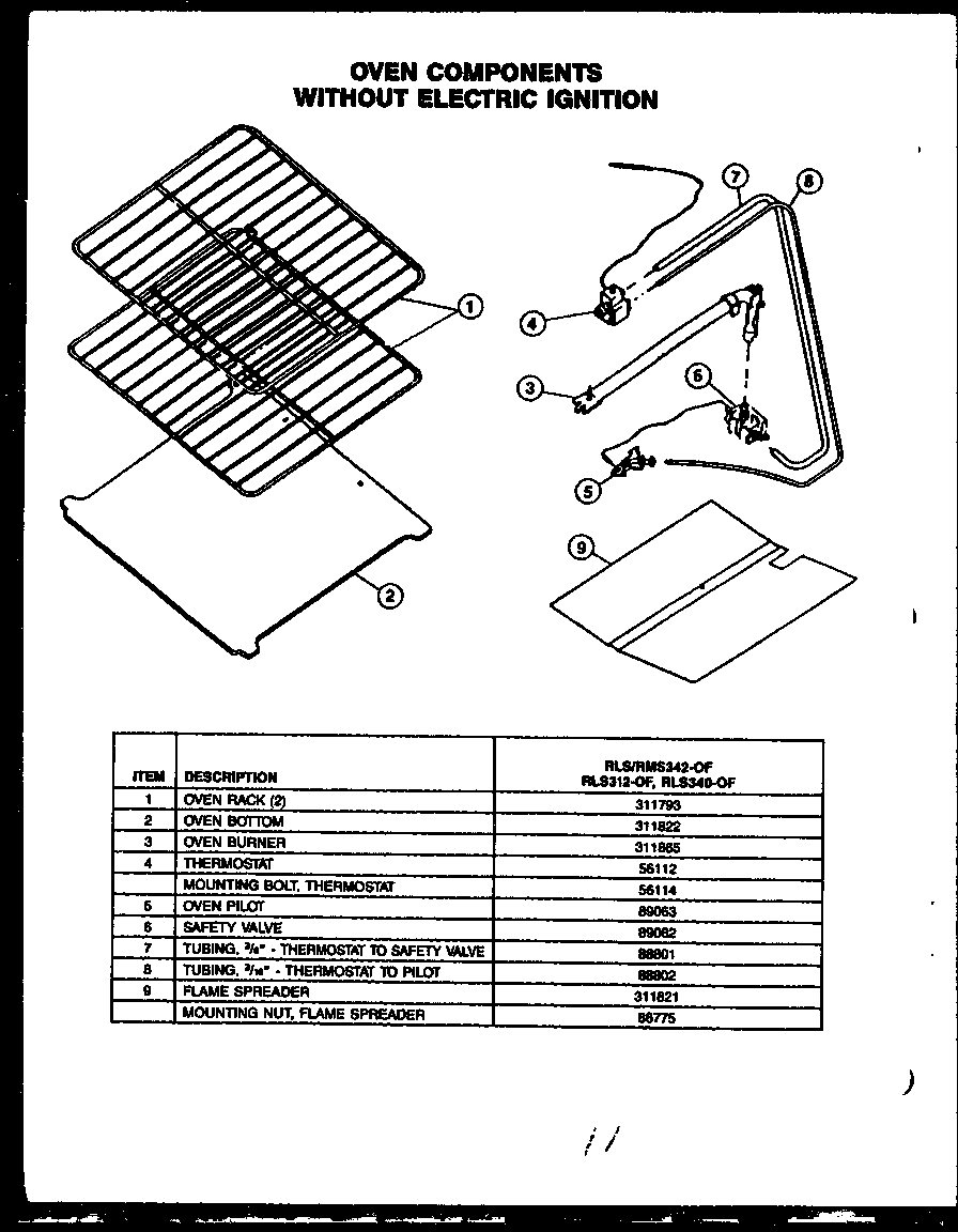 Oven components without electric ignition (rls342-of) (rms342-of) (rls312-of) (rls340-of)