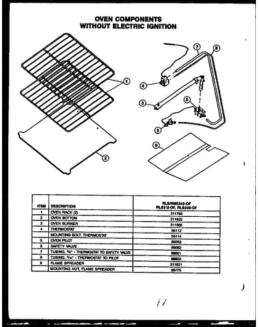 Oven components without electric ignition (rls342-of) (rms342-of) (rls312-of) (rls340-of)