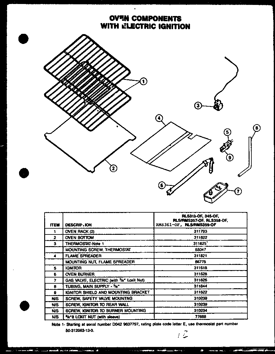 Oven components with electric ignition (rls313-of) (rls345-of) (rls357-of) (rms357-of) (rms361-of) (rls358-of) (rls359-of) (rms359-of)
