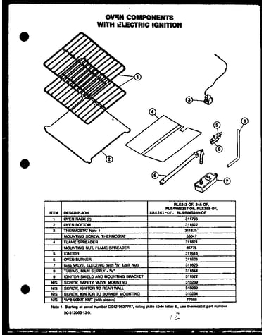 Oven components with electric ignition (rls313-of) (rls345-of) (rls357-of) (rms357-of) (rms361-of) (rls358-of) (rls359-of) (rms359-of)