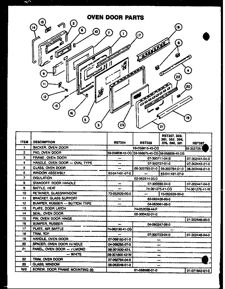 OVEN DOOR PARTS