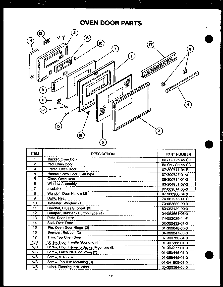 Oven door parts
