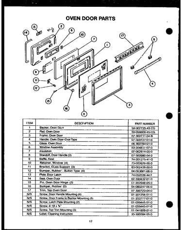 Oven door parts