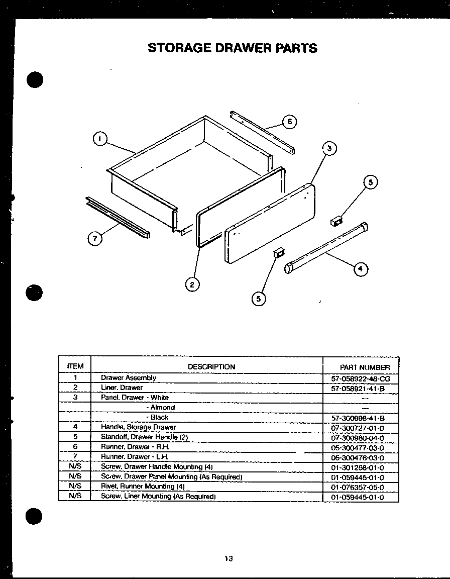 Storage drawer parts