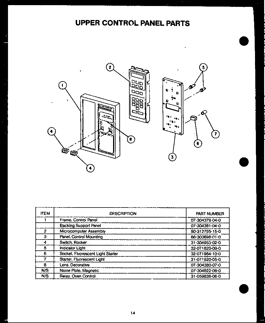 Upper control panel parts