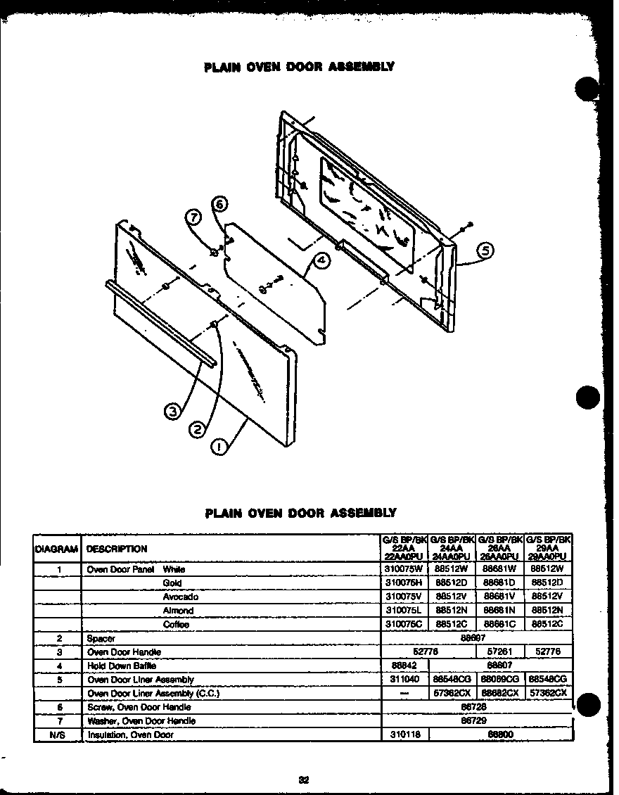 PLAIN OVEN DOOR ASSEMBLY (GBP22AA) (SBP22AA) (GBK22AA) (SBK22AA) (GBP22AA0PU) (SBP22AA0PU) (GBK22AA0PU) (SBK22AA0PU) (GBP24AA) (SBP24AA) (GBK24AA) (SBK24AA)