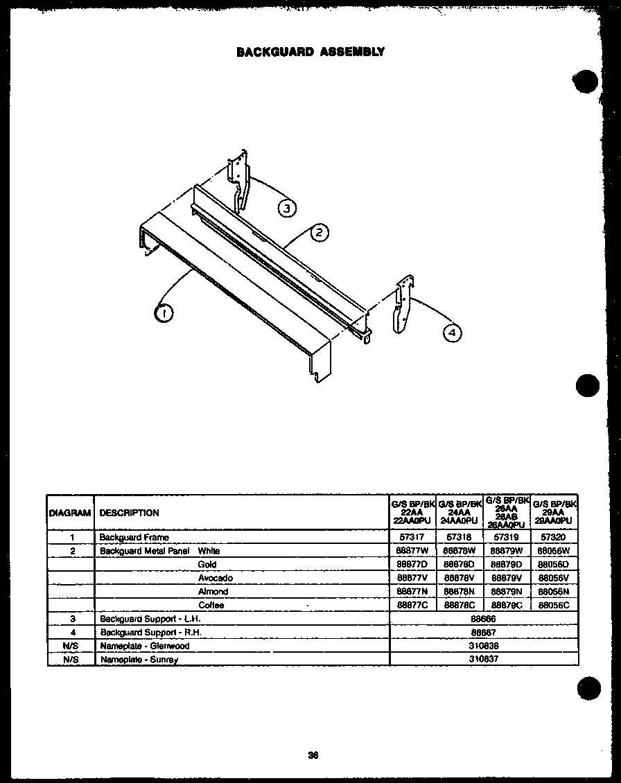 BACKGUARD ASSEMBLY (GBP22AA) (SBP22AA) (GBK22AA) (SBK22AA) (GBP22AA0PU) (SBP22AA0PU) (GBK22AA0PU) (SBK22AA0PU) (GBP24AA) (SBP24AA) (GBK24AA) (SBK24AA)