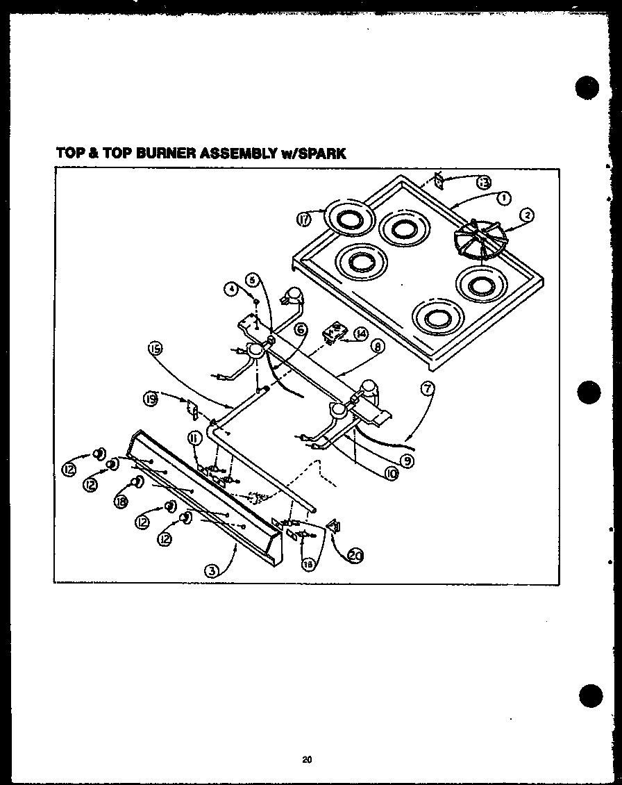 TOP AND TOP BURNER ASSEMBLY WITH SPARK (GBK26AA) (SBK26AA) (SBK26AB) (GBK26AB) (GBK26CB) (SBK26CB) (GBP26DB) (SBP26DB) (GBK26DB) (SBK26DB) (GBK26EB) (SBK26EB)