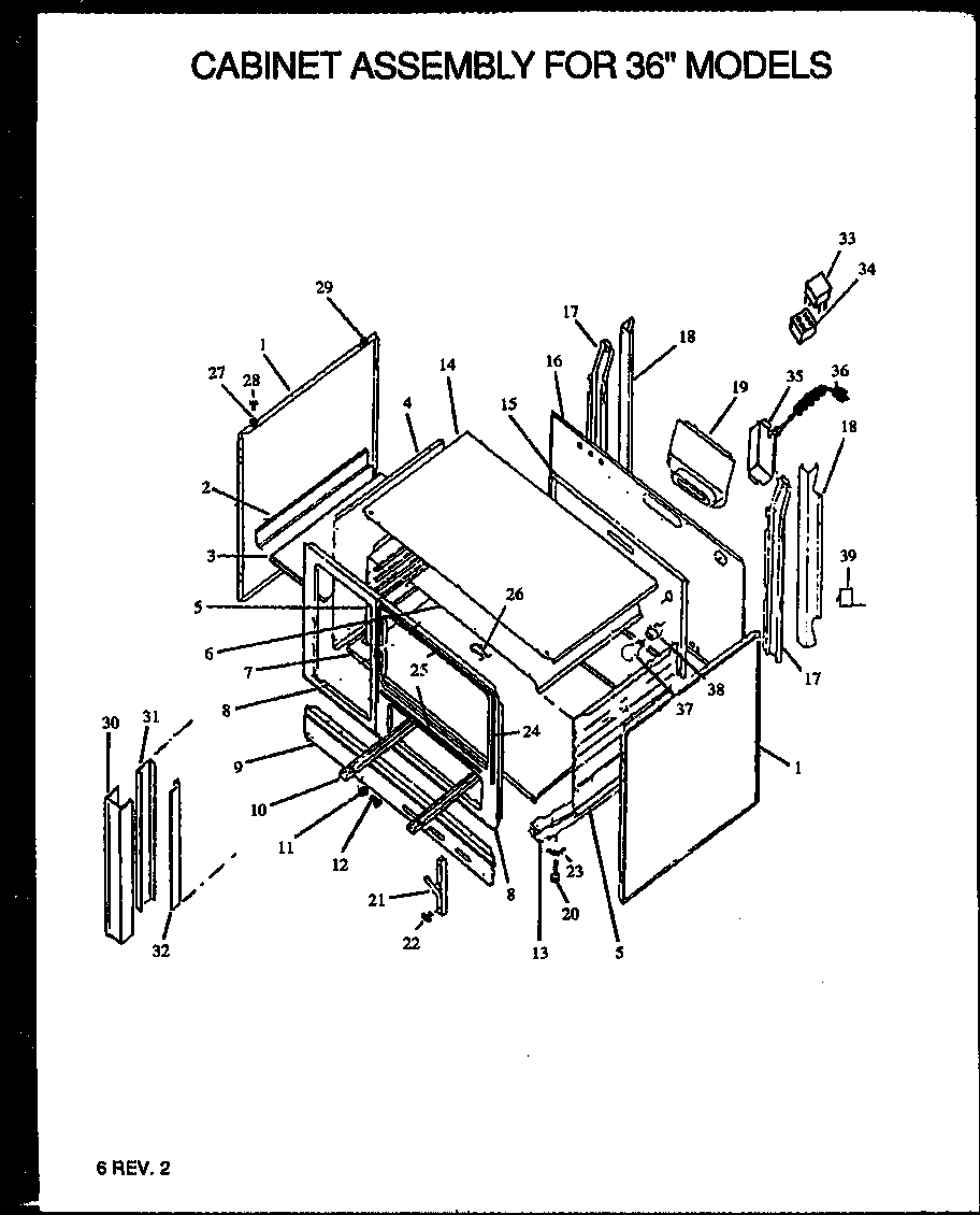 CABINET ASSEMBLY FOR 36" MODELS (RBP29AAW/P1142384NW) (RBP29AAL/P1142384NL) (RBK29AAL/P1142383NL) (RBK29AAW/P1142383NW) (RBK28FGW/P1142379NW) (RBK28FGL/P1142379NL)