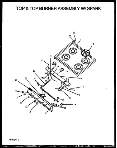 Top & top burner assembly w/ spark (rbk22aal/p1142355nl) (rbk22aaw/p1142355nw) (rbk24aal/p1142356nl) (rbk24aaw/p1142356nw) (rbk26aaw/p1142334nw) (rbk26aal/p1142334nl) (rbk26aal/p1142345nl) (rbk26aaw/p1142345nw) (rbk26cbl/p1142336nl) (rbk26cbw/p1142336nw)