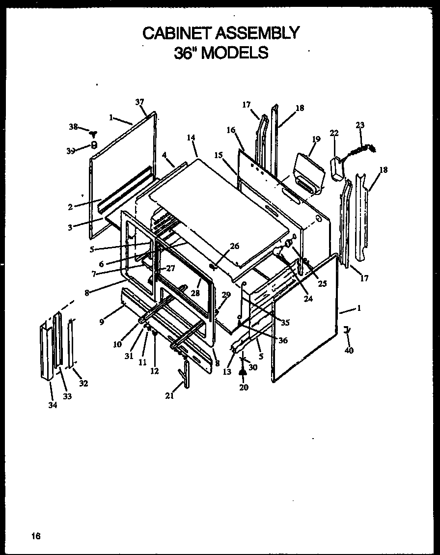 Cabinet assembly 36" models (rls640) (rms640) (rls661) (rms661) (rls664) (rms664) (rls669) (rms669) (rls679) (rms679) (rls666) (rms666)