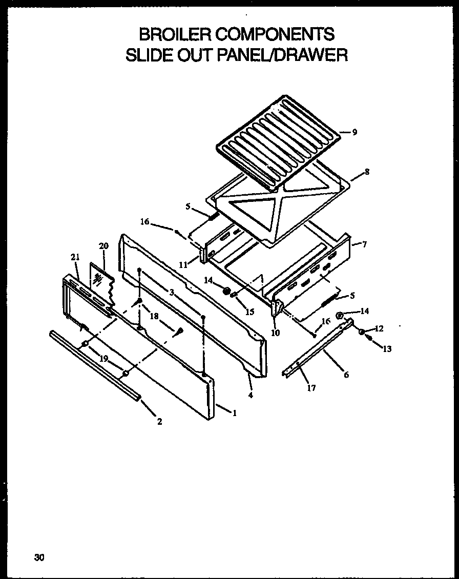Broiler components slide out panel/drawer