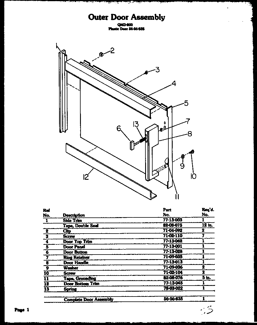 Outer door assembly (qmd-800)