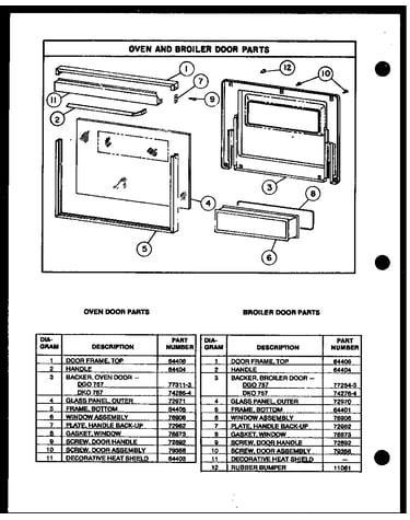 Oven and broiler door parts