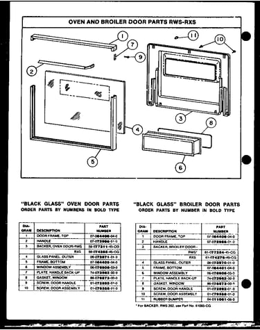 Oven and broiler door parts rws-rxs