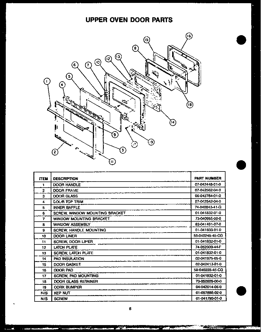 Upper oven door parts