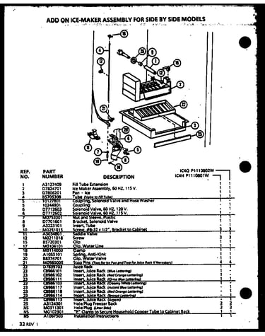 Add on ice-maker assembly for side by side models (ic4n/p1110801w)