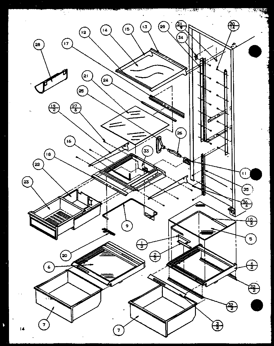 Refrigerator shelving and drawers (sz25mw/p1120709ww) (sz25ml/p1120709wl) (sz25mw/p1120710ww) (sz25ml/p1120710wl) (sz25mpw/p1120711ww) (sz25mpw/p1120712ww) (sz25mpl/p1120711wl) (sz25mpl/p1120712wl)